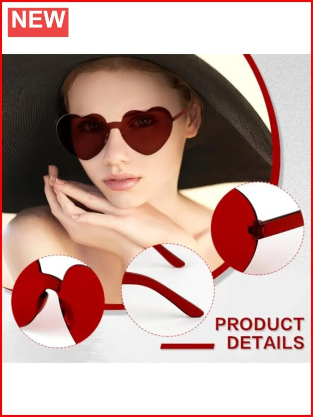 2 Pairs Heart Shaped Sunglasses Rimless Plastic Novelty Shades Party Favors